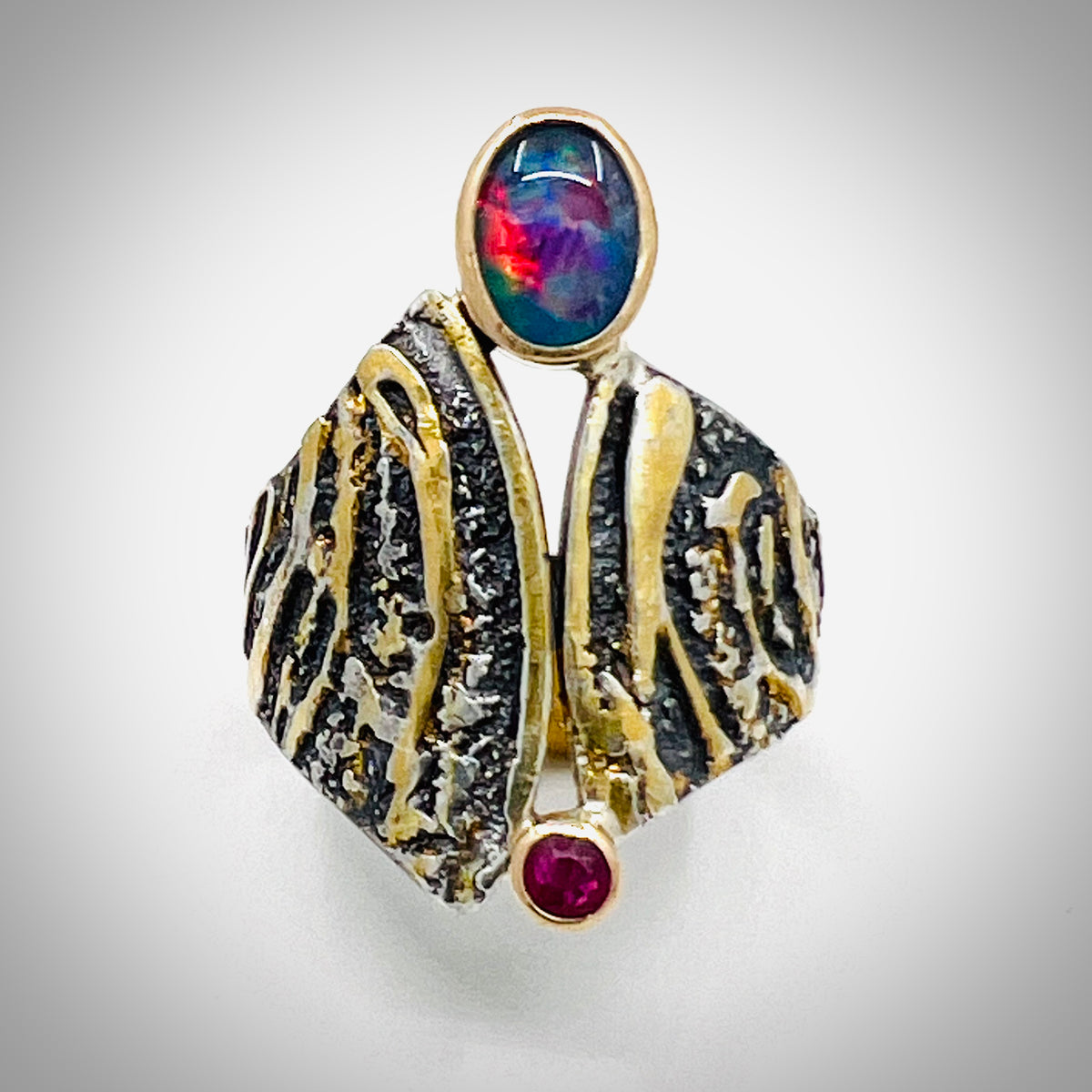 Pele Opal and Ruby Ring