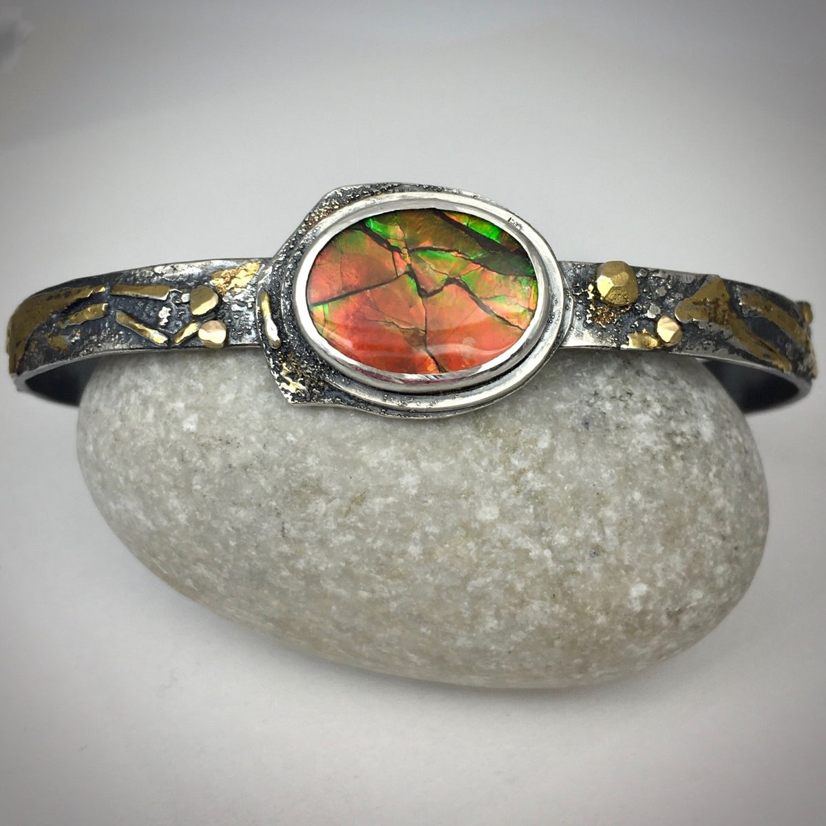 Ammolite and Gold Cuff Bracelet