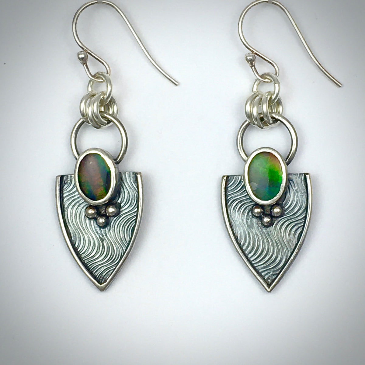 Unique handcrafted ammolite earrings