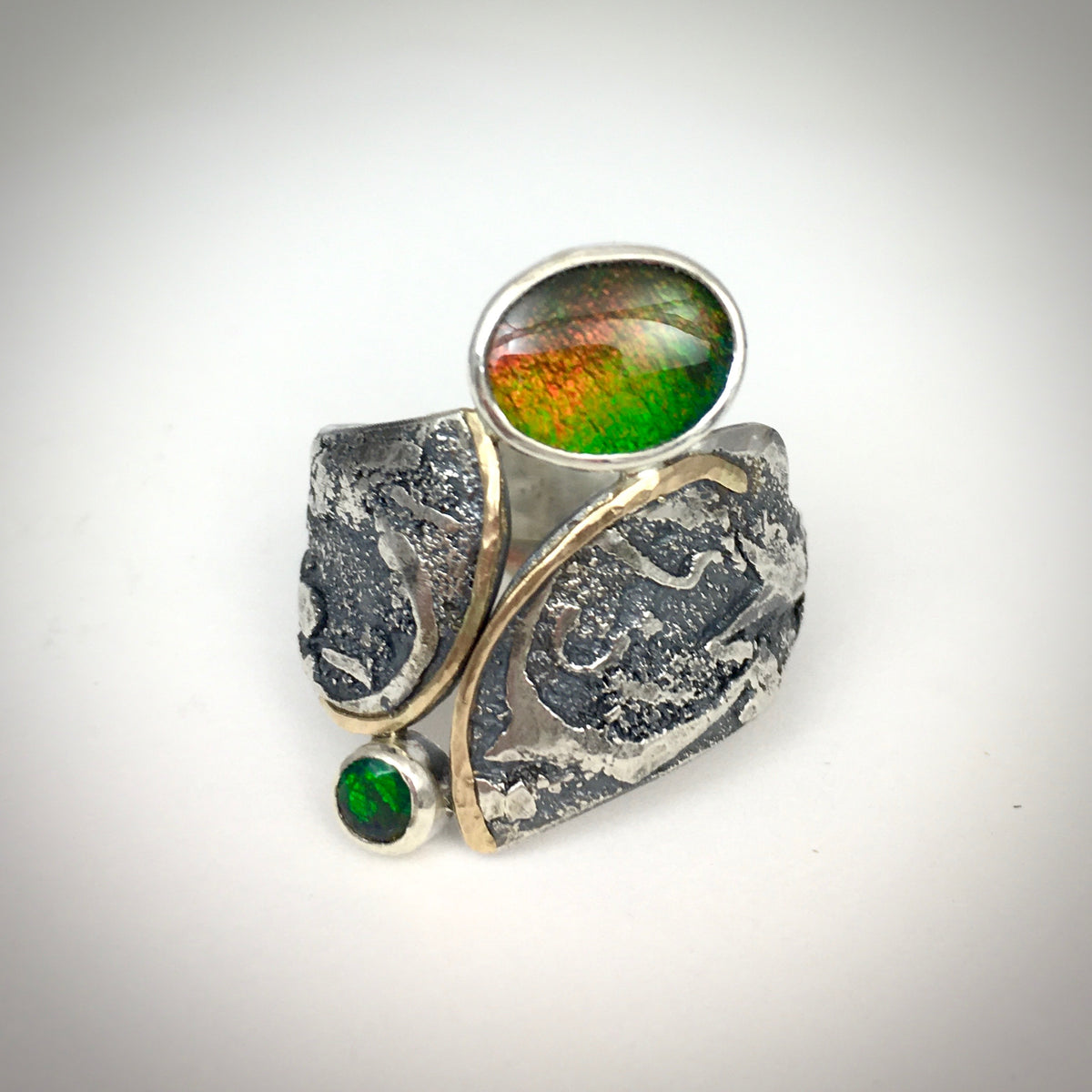 Ammolite and Welo Opal Ring