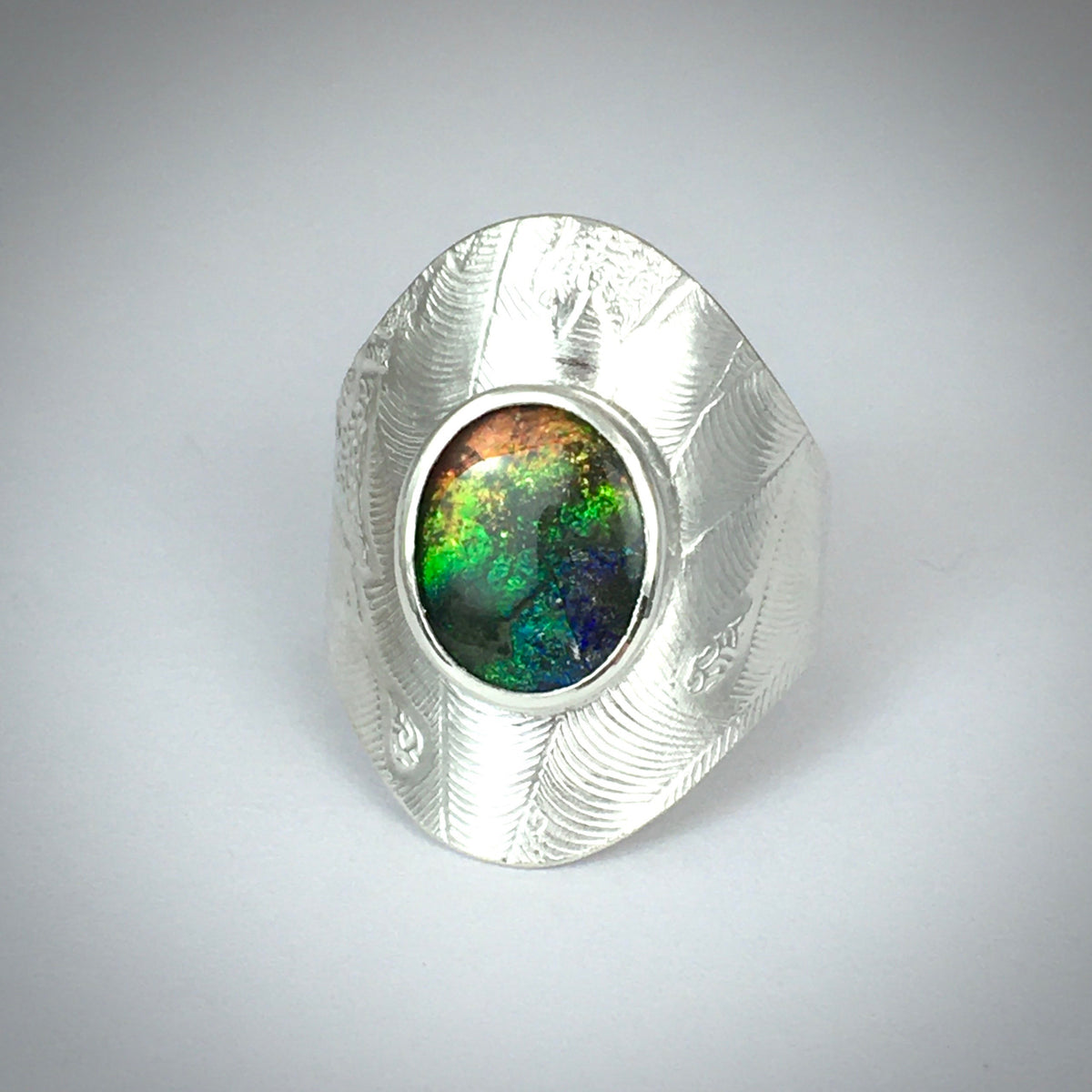 Handmade Ammolite Shield Ring