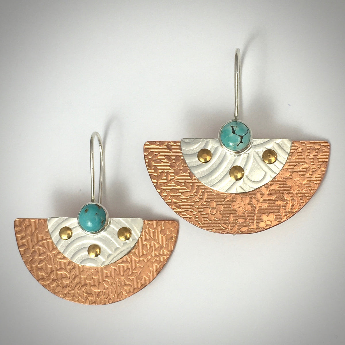 Quality handmade half moon earrings with turquoise