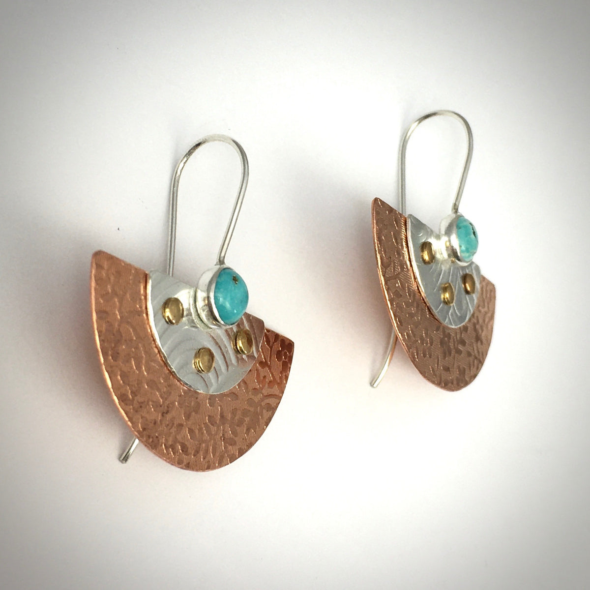 Quality handmade half moon earrings with turquoise