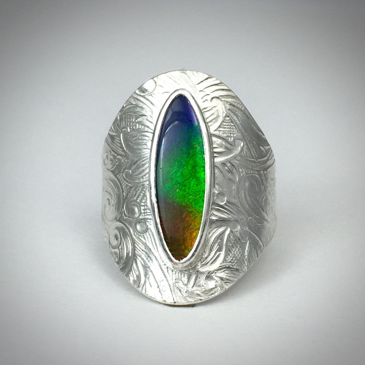 Colourful handcrafted Ammolite Ring