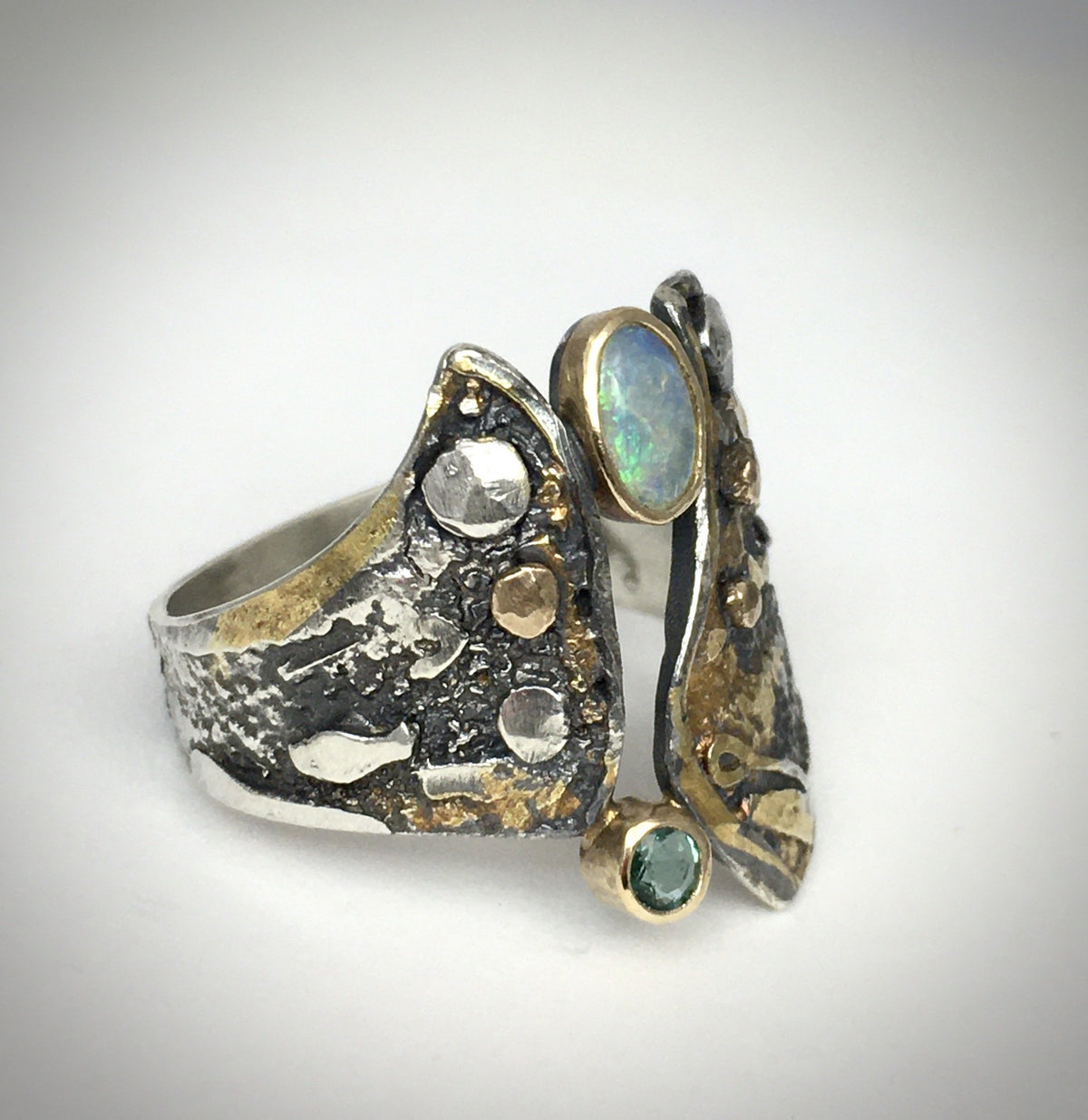 14K Gold Opal Emerald Ring