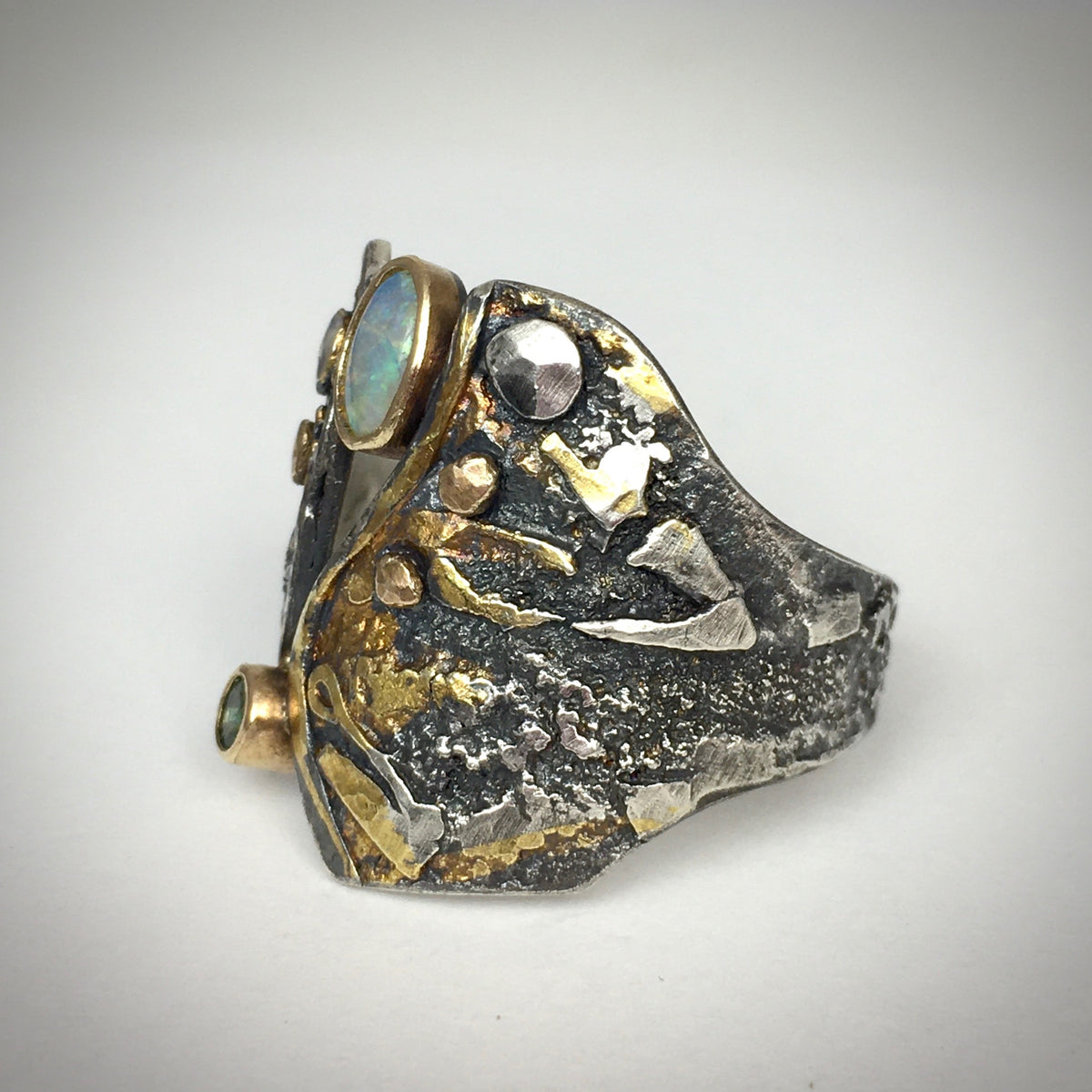 14K Gold Opal Emerald Ring