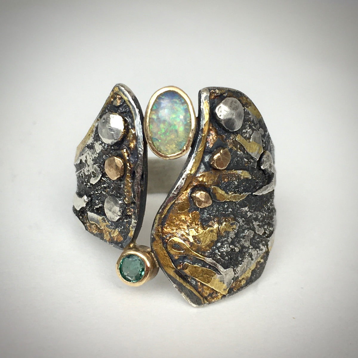 14K Gold Opal Emerald Ring